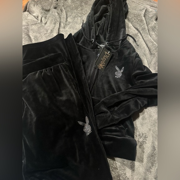 PLAYBOY Other - Playboy velvour zip front hoodie and pant sz small nwt